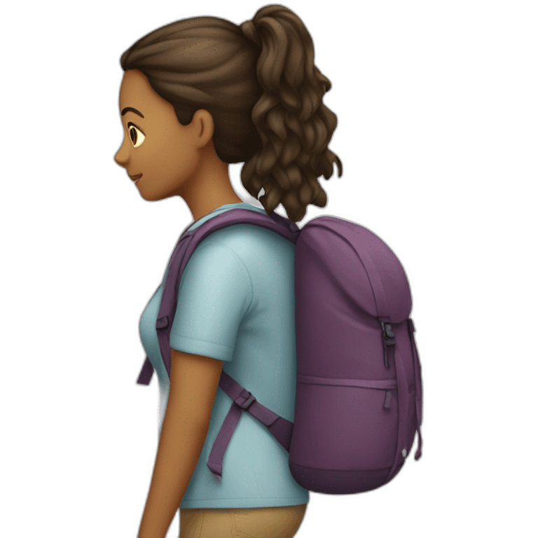 a girl in profile walking with a backpack on her back emoji