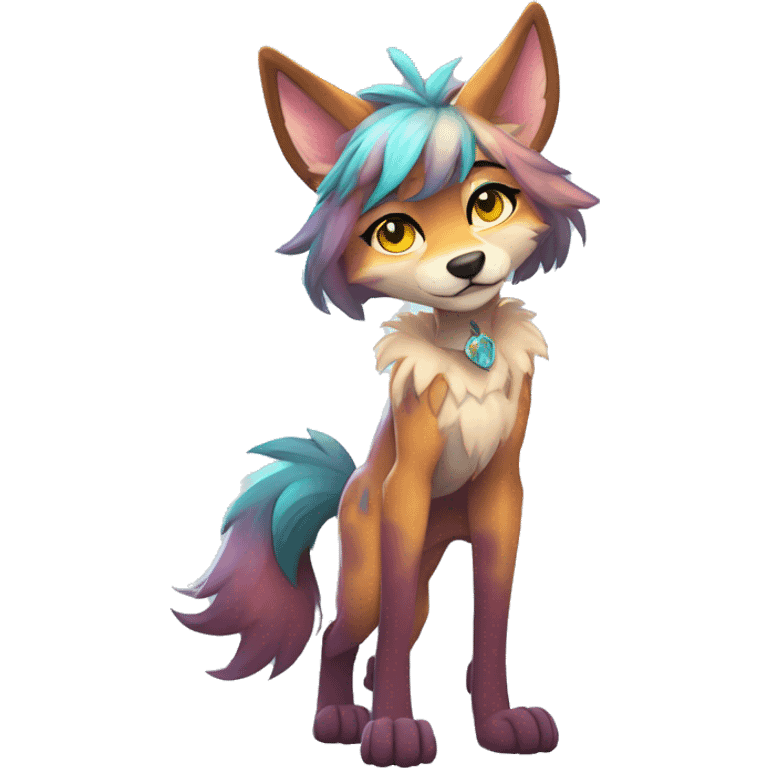 Anthro Colorful Shiny Fionbri-Falvie-sparkle-wolf-sona with cool eccentric markings full body emoji