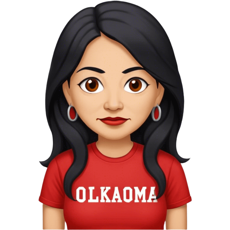 Realistic 50 year old Mexican woman long hair in a red “OKLAHOMA” t-shirt emoji