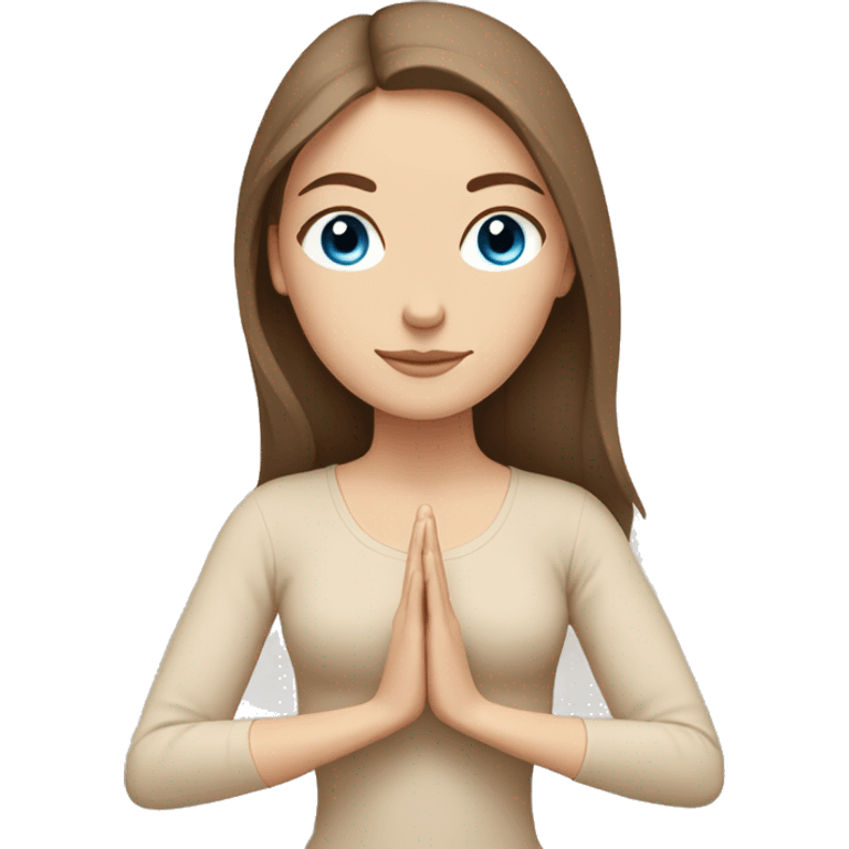 White Girl with brown hair blue eyes doing yoga in beige tones  emoji