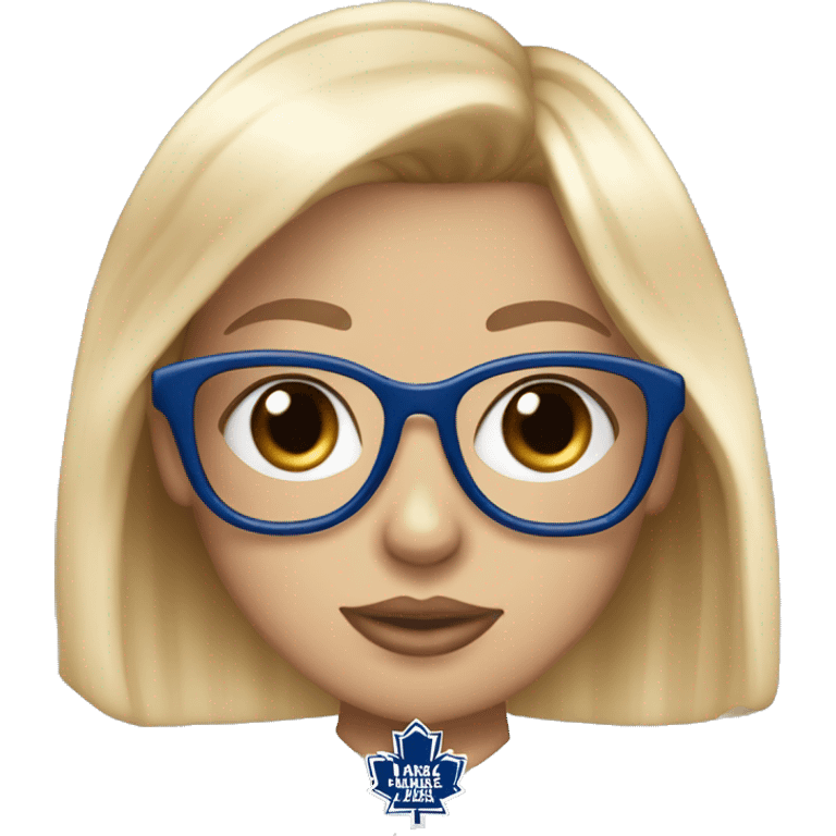 Diamond-heart with the Toronto Maple Leafs logo in the center of the heart. Mae it a girl. With blonde har and bangs and glasses. emoji