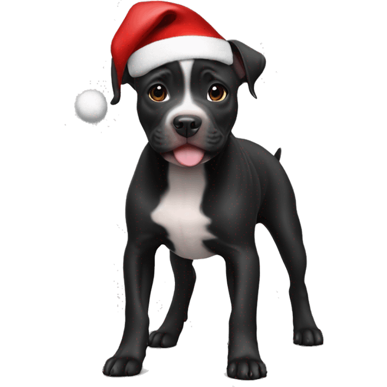 Black pitbull puppy with Santa hat  emoji