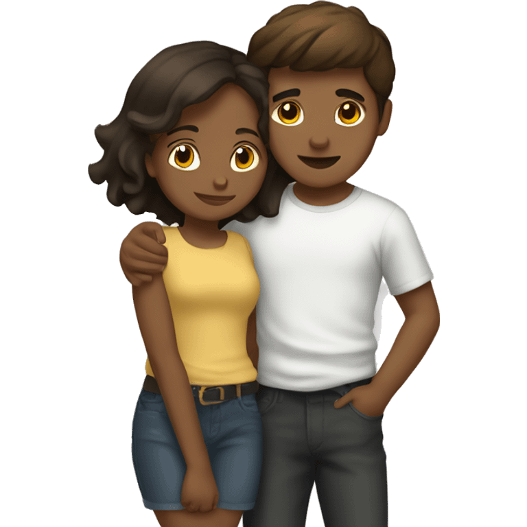 Boy wearing a black Duran hugging short brown hair girl  emoji