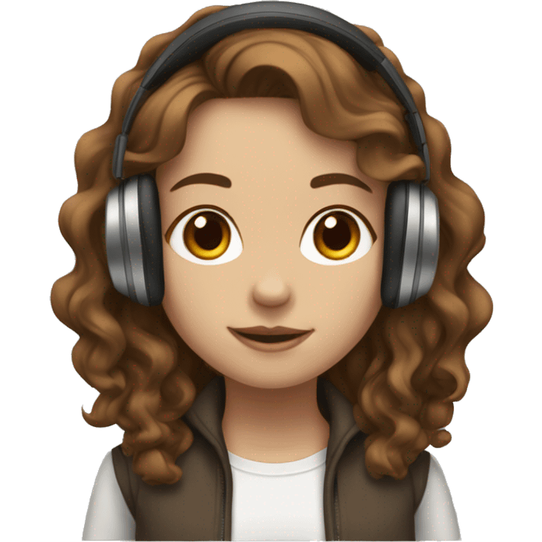 White skin, brown mid-length wavy haired girl with headphones  emoji