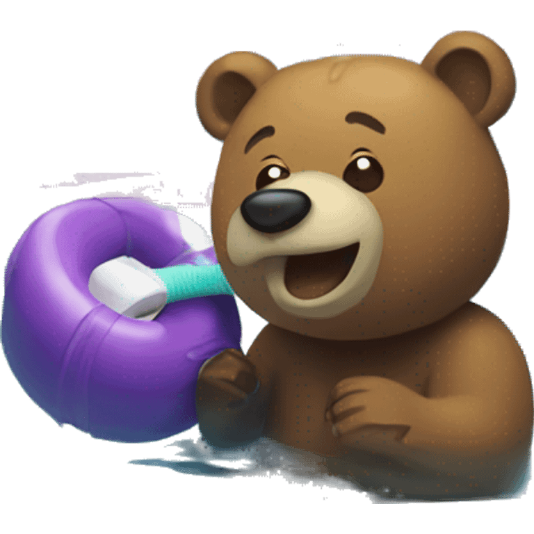 Bear in pool swimming with rubber tube  emoji