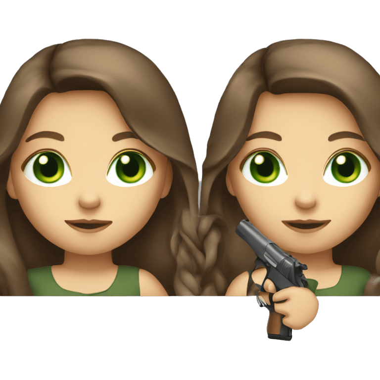  girl with long brown hair green eyes with gun emoji