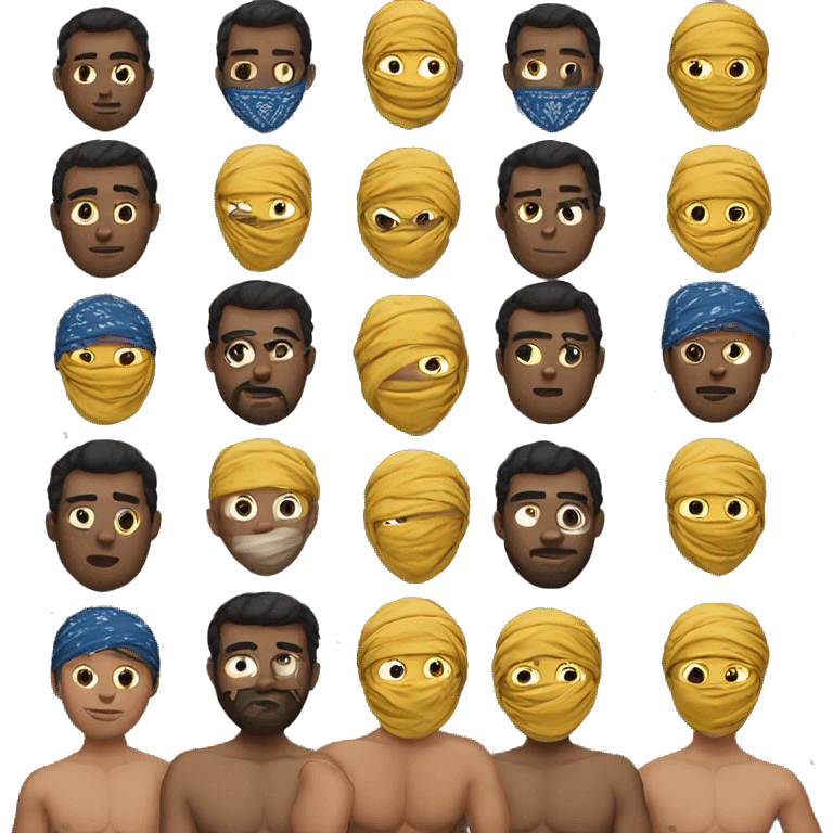 Shirtless man wearing a bandana as a mask emoji