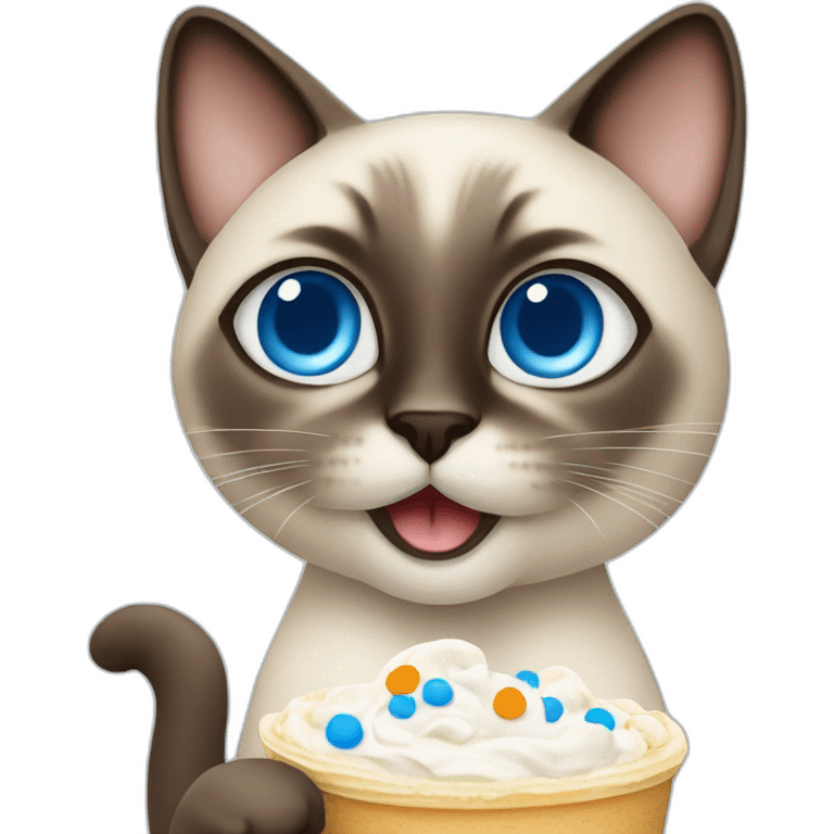 Siamese cat with blue eyes eating whipped cream emoji