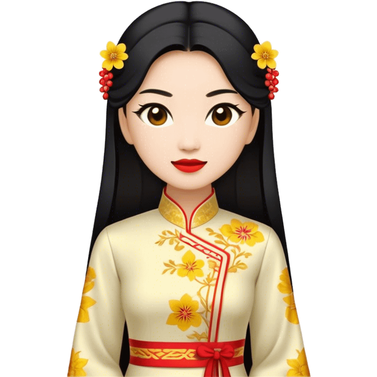 Cinematic Realistic Ao Dai Pop Culture Emoji, featuring an elegant portrayal of the traditional Vietnamese dress rendered with graceful textures and vibrant, cultural lighting. emoji