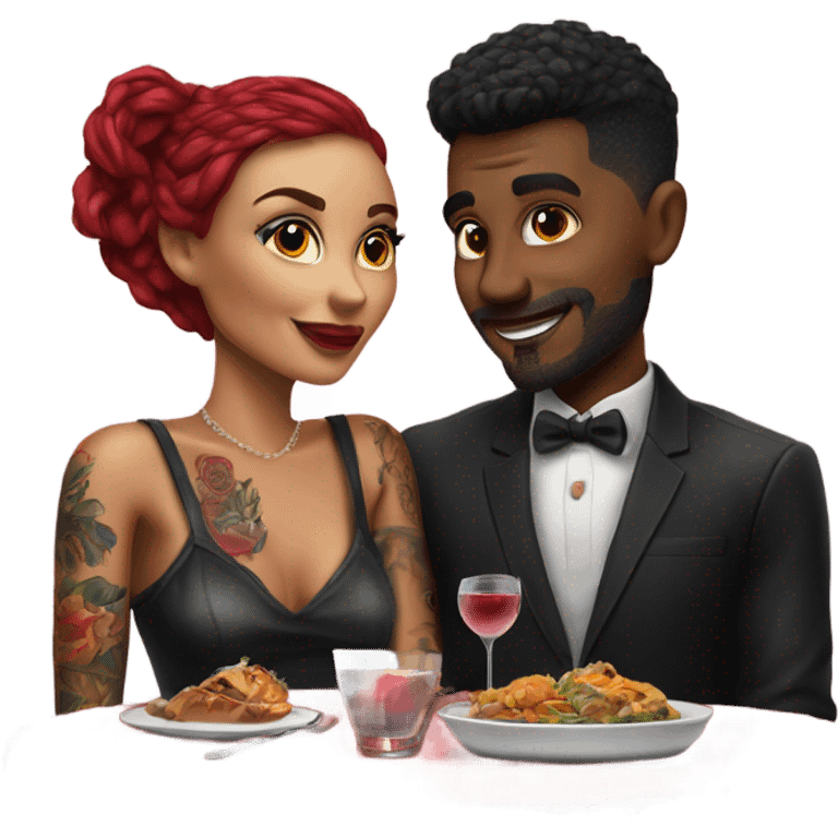 Romantic dinner date with hyper Realistic tattooed couple in love  emoji