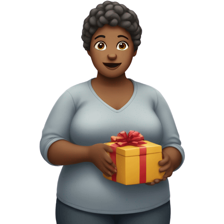 fat woman holding a gift in her hands emoji