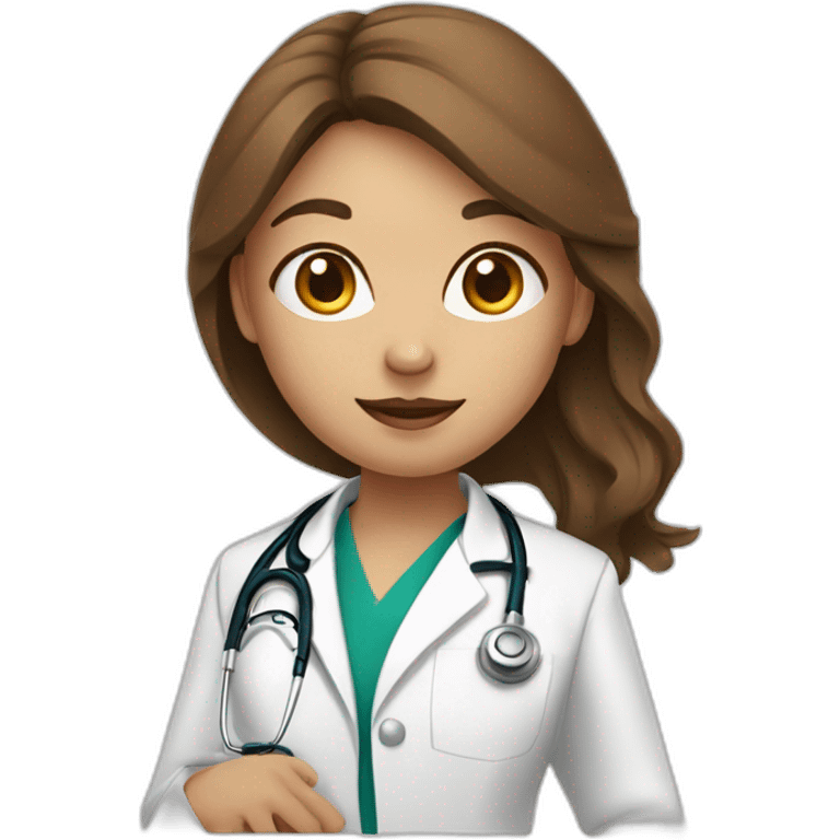 A girl with mid length brown hair and golden almond coloured skin dressed as a doctor with stethoscope  emoji