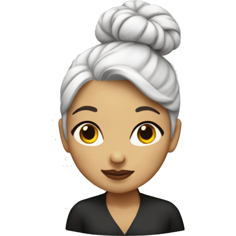 woman with white hair in a bun sends a kiss  emoji