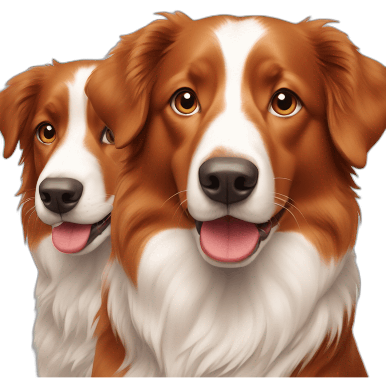 Two dogs, Toller and red border collie has ears up emoji