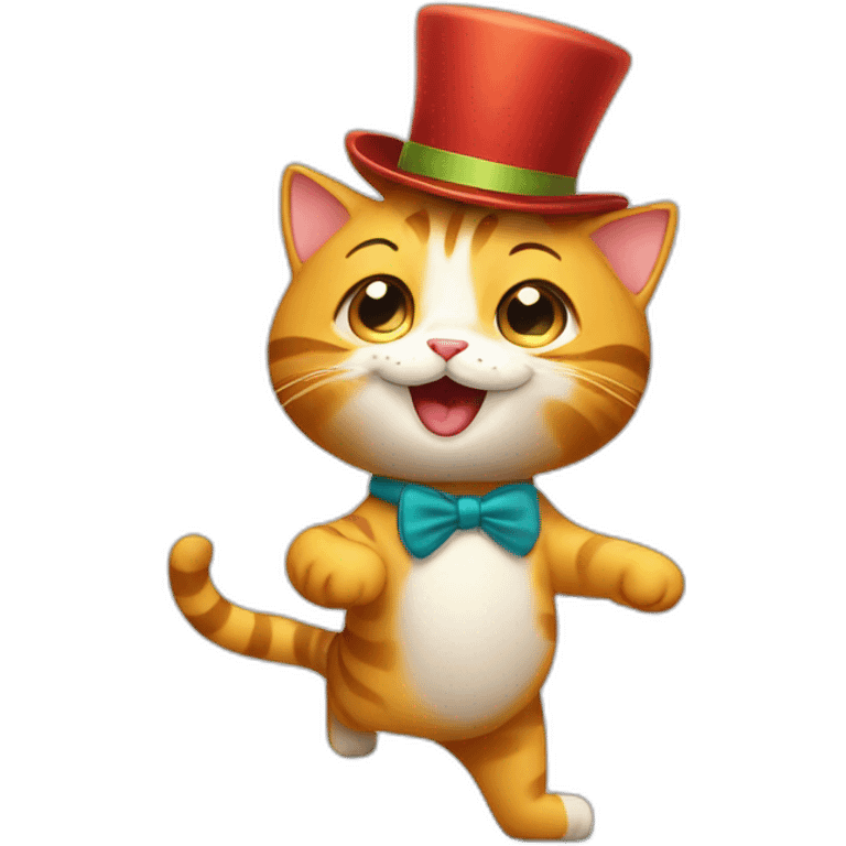 Happy cute cat dancing with a hat emoji