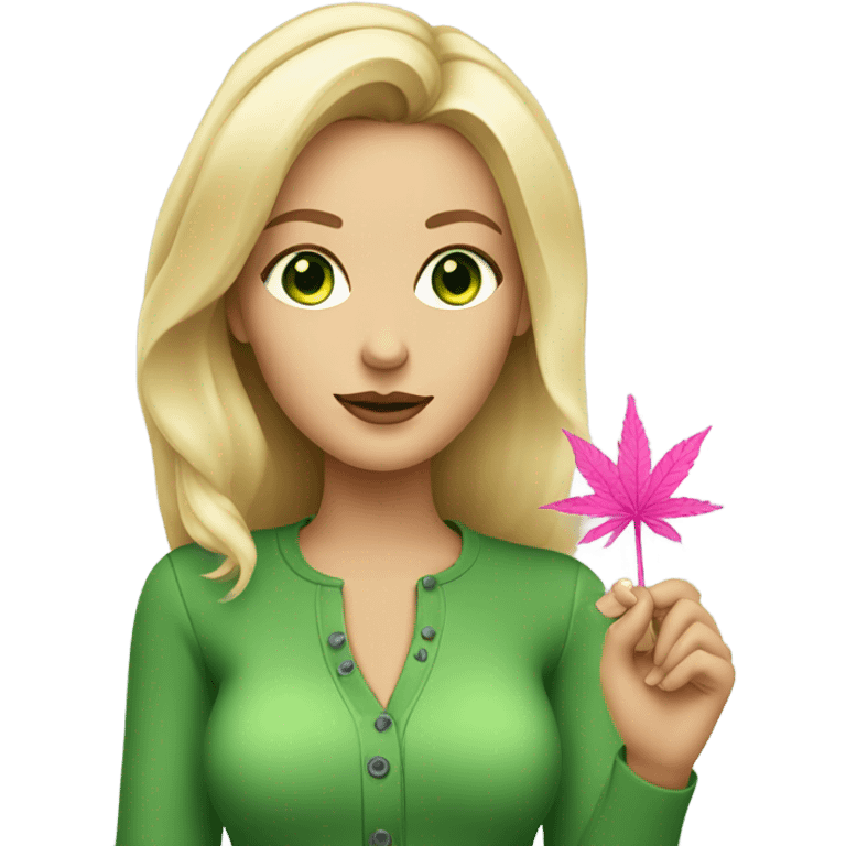 Pretty Blonde woman with green eyes holding a pink weed pen  emoji