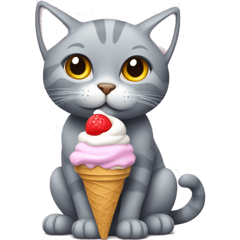 Grey cat eating ice cream  emoji