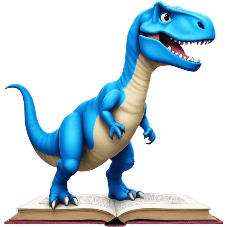 Blue Tyrannosaurus Rex standing on an open book emoji