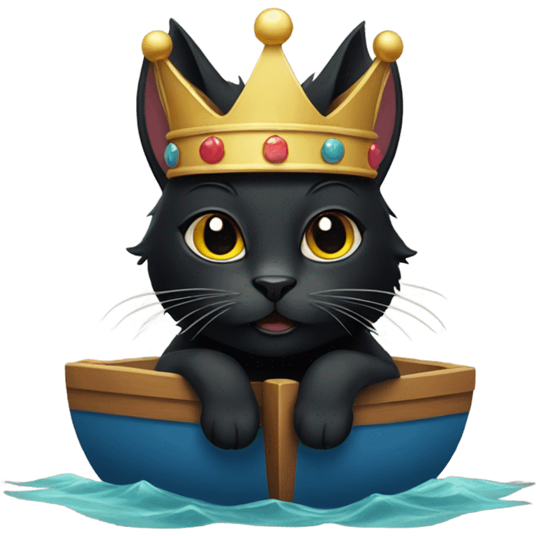 Black cat in a crown on a boat emoji