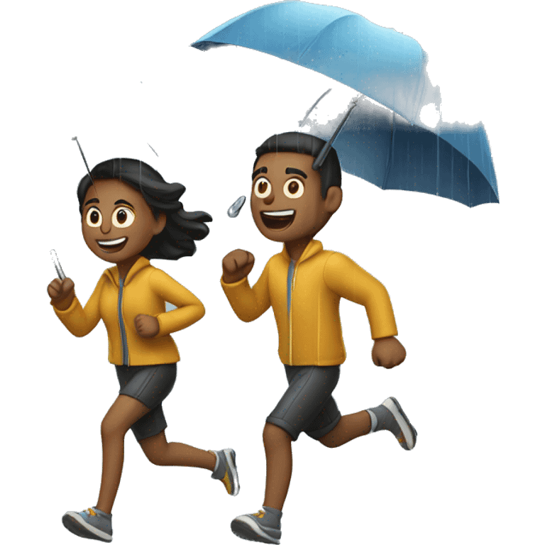 Couple running the rain emoji