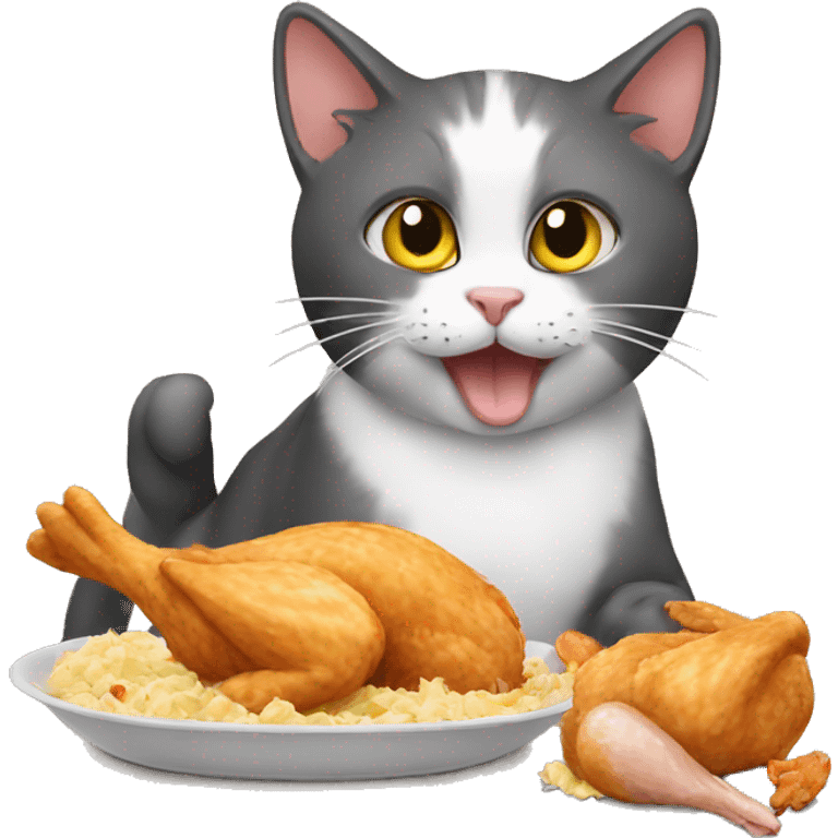 cat eating chicken emoji