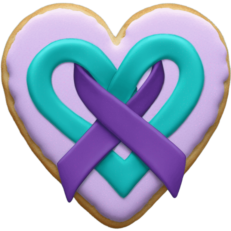 Purple teal Suicide awareness ribbon, heart cookie emoji