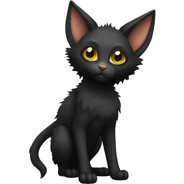 Black Lykoi cat with bat wings full body emoji