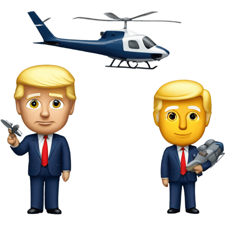 Donald trump holding an airplane in one hand and a helicopter in the other hand emoji