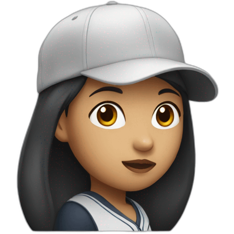 A long black Asian girl wear a baseball hat emoji