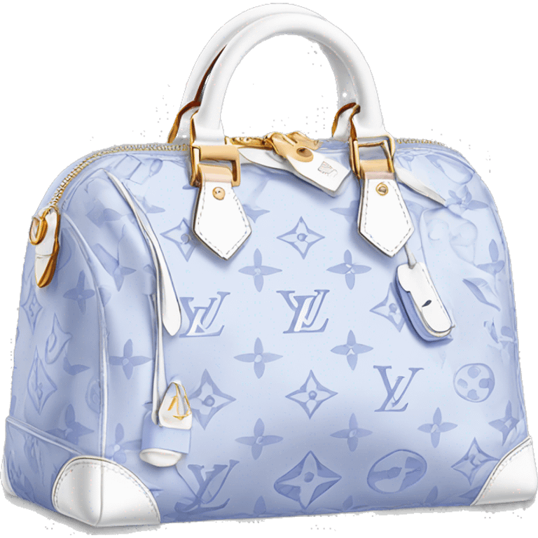 White Designer Louis Vuitton bag with periwinkle monogram and trim emoji