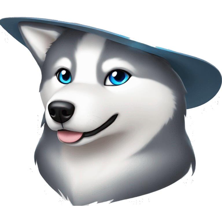 Gray Siberian Husky with blue eyes Jedi holding lightsaber cowboy hat  emoji