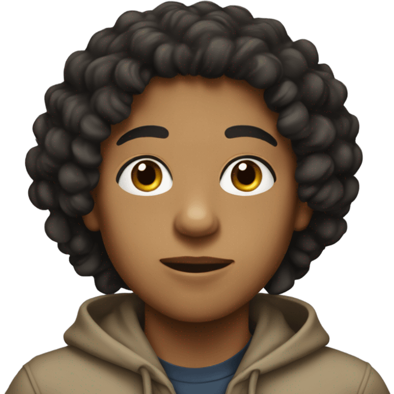 Mixed Tan boy with dark curls and a hoodie emoji