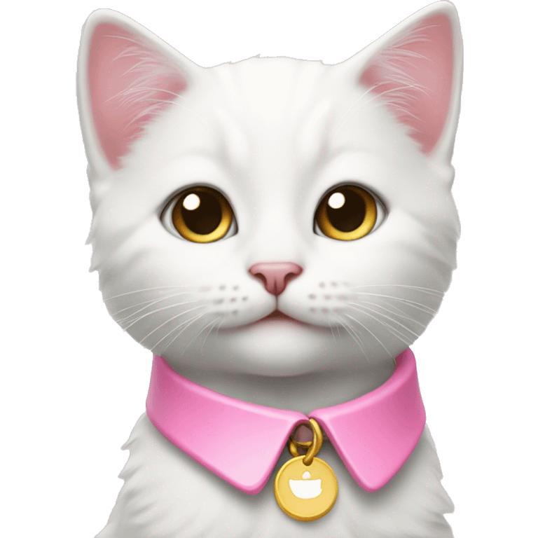 Cute white kitten wearing a pink collar emoji