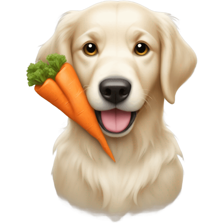 White Golden retriever holding carrot teddy emoji