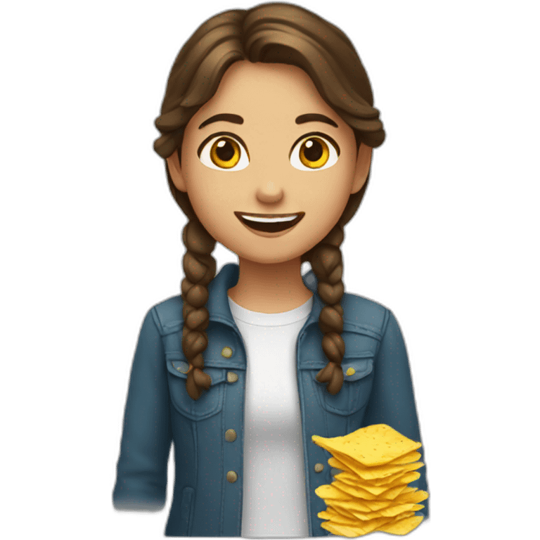 a girl with brown hair with yellow chips instead front tooth emoji