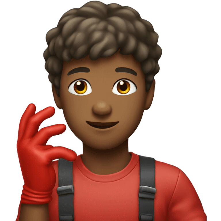 Boy wearing red gloves emoji