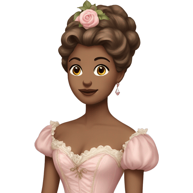 vintage rococo mixed woman with brown hair in a light pink gown  emoji