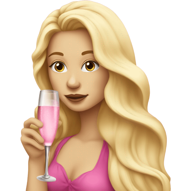 Pretty blonde lady with long hair drinking pink champagne emoji