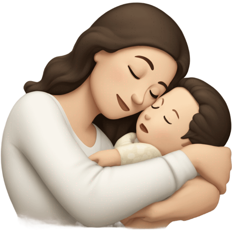 A white-skinned mom darkbrown hair and white-skinned darkbrown hair baby sleeping   emoji