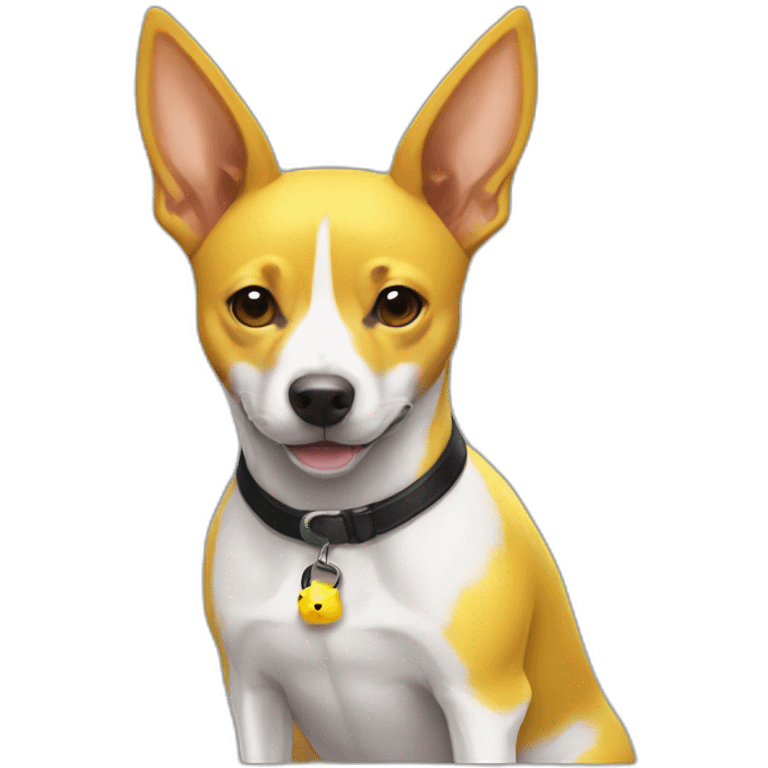 Tricolor Basenji dressed like pikachu emoji