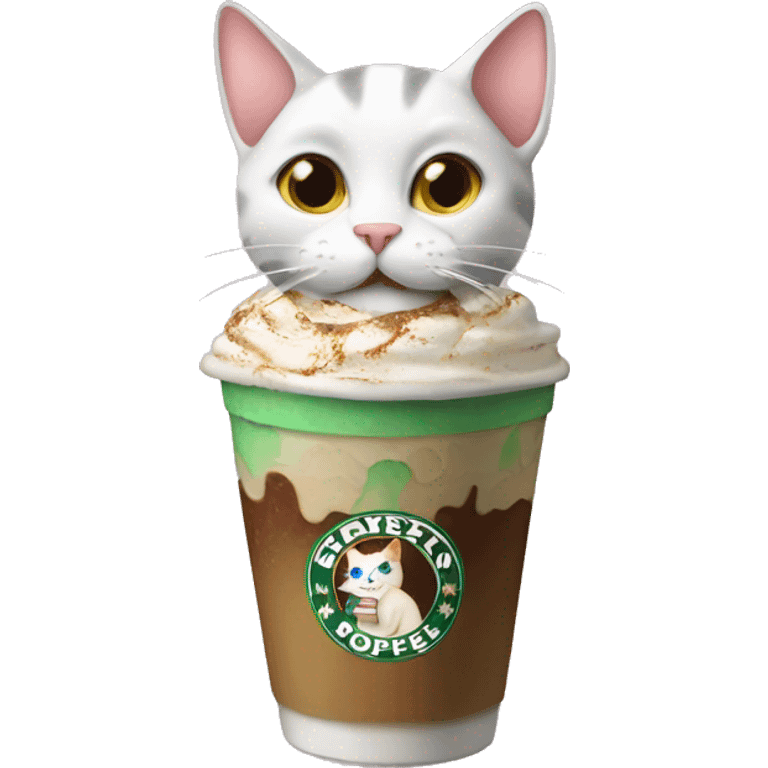 a cat drinking a frappuccino emoji