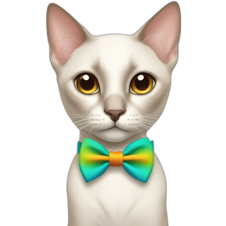 white siamese cat with light brown nose wearing a colorful bowtie emoji