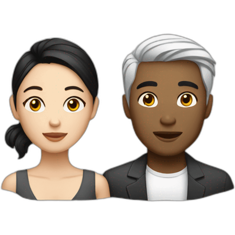 Young couple Black Asian man with a white dark hair woman emoji