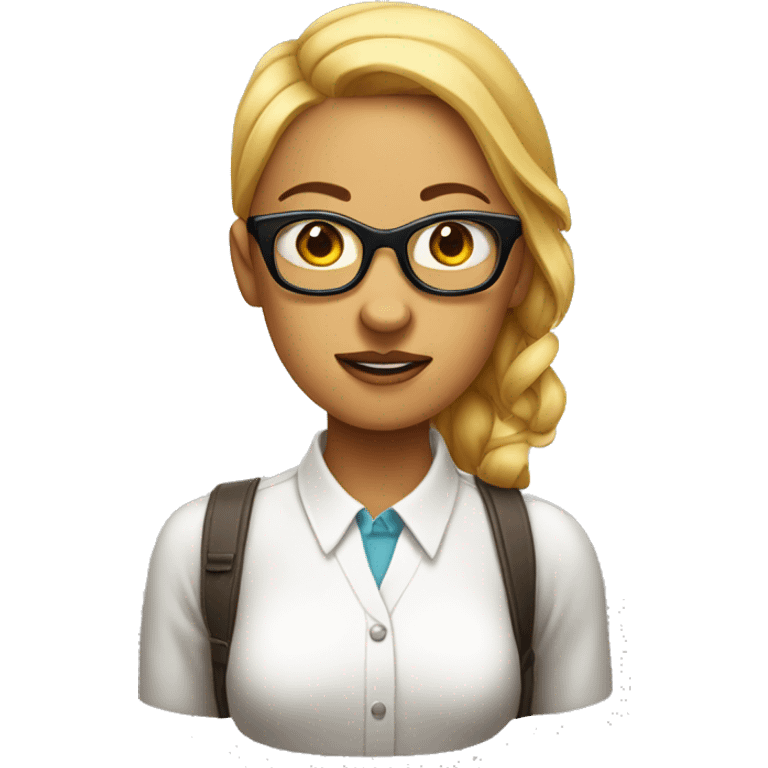 Female nerd emoji with glasses, acne, and a comically large forehead  emoji