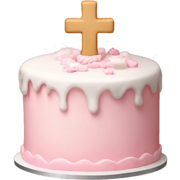 Light pink and white cake with cross  emoji