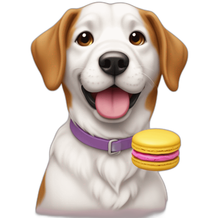 Un chien qui mange un macaron emoji