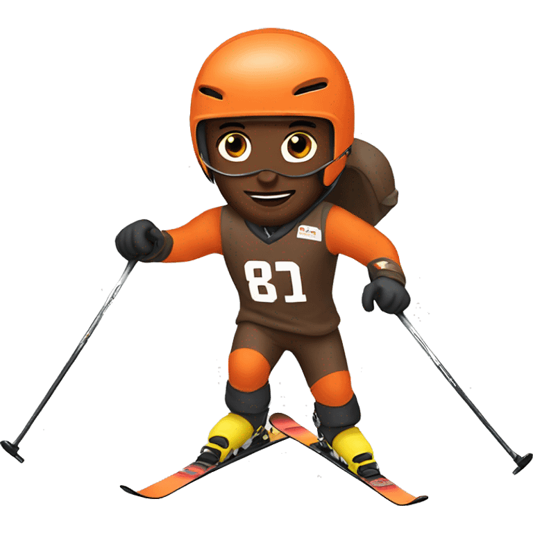 Skier skiing wearing a browns Jersey emoji