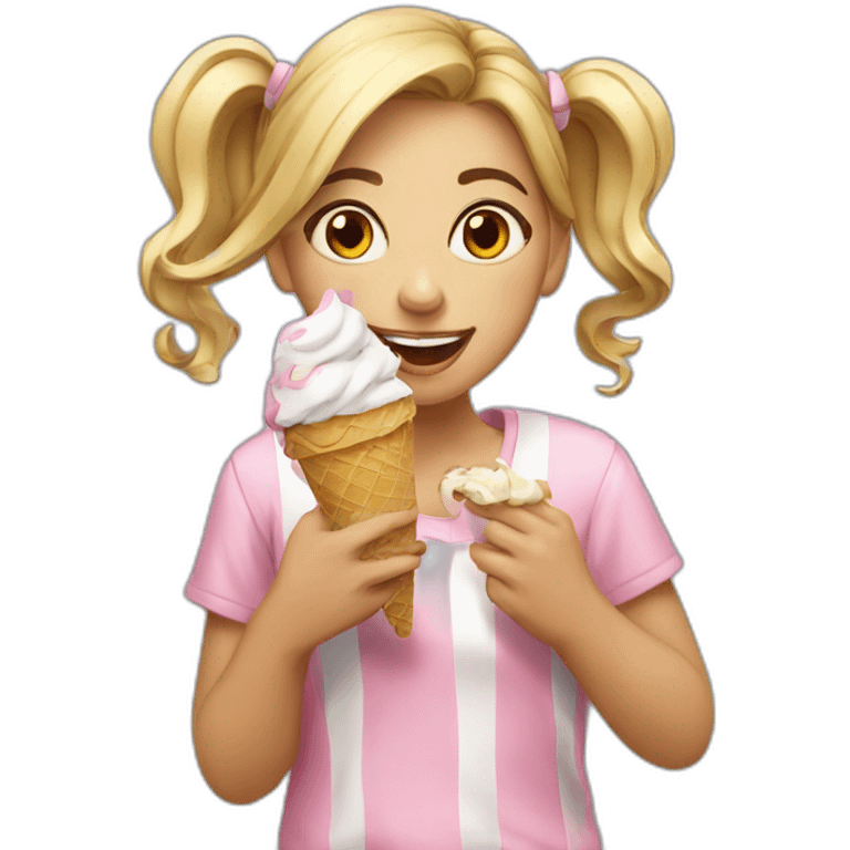 the girl eats ice cream with great pleasure emoji