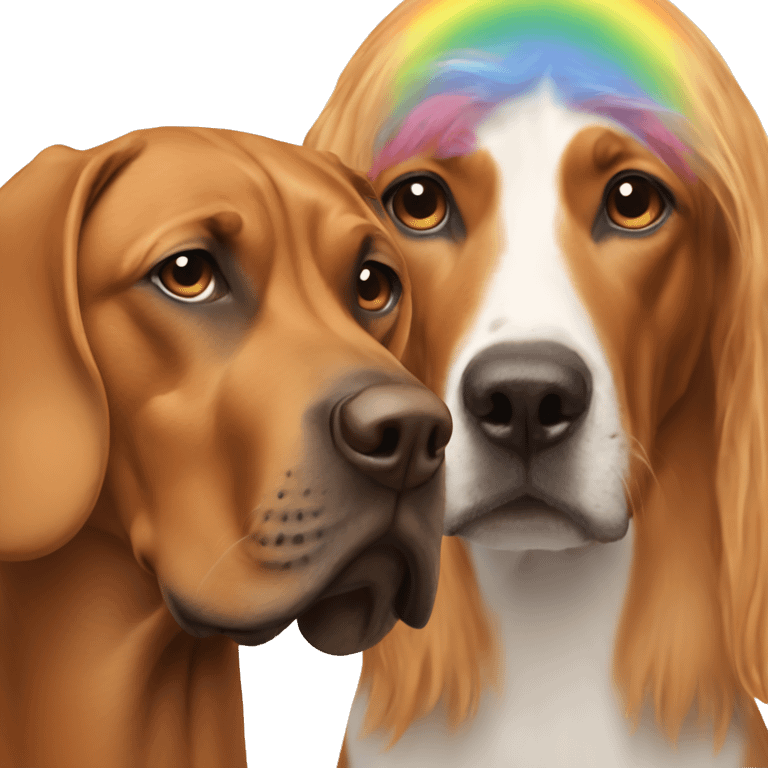 white male with long rainbow colored hair alongside a brown rhodesian ridgeback emoji