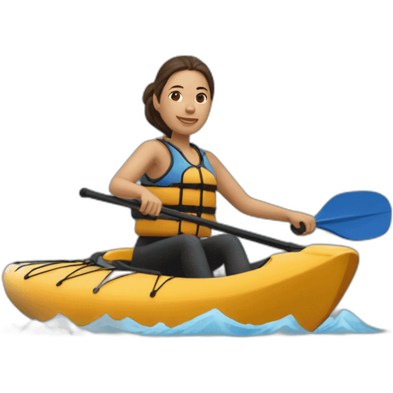 mujer delgada saludando desde su kayak emoji